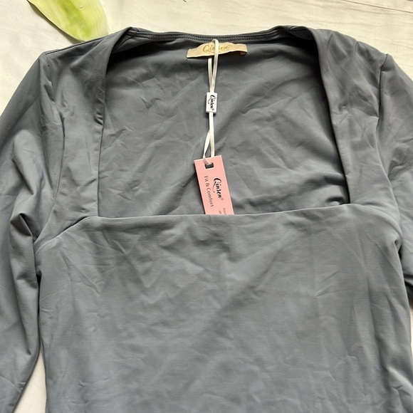 NWT QINSEN Square Neck Long Sleeve Double Lined Bodysuit - Picture 5 of 10